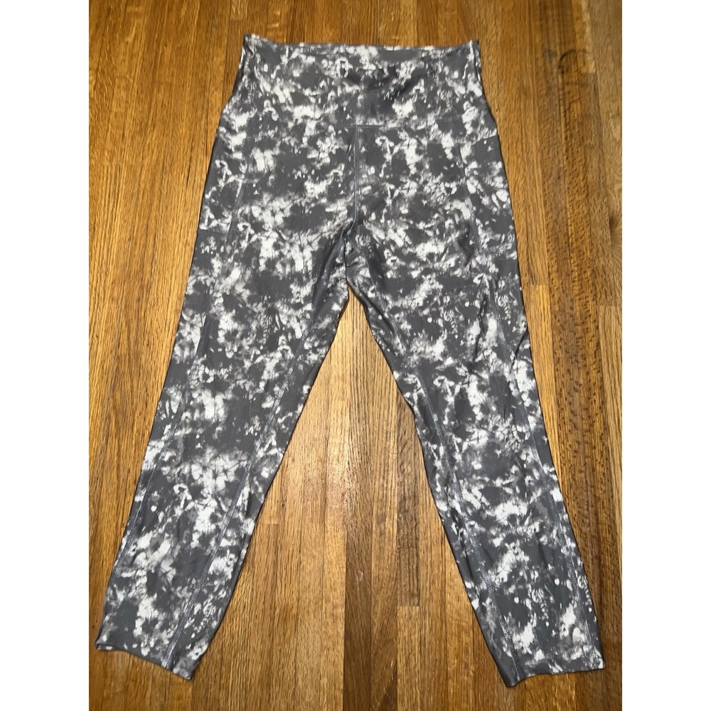 Bally Total Fitness Women Large Grey White Abstract Workout Gym Yoga Leggings